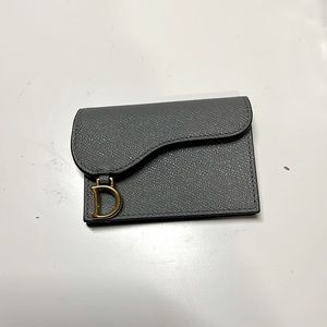 Dior saddle flap card holder in blue gray